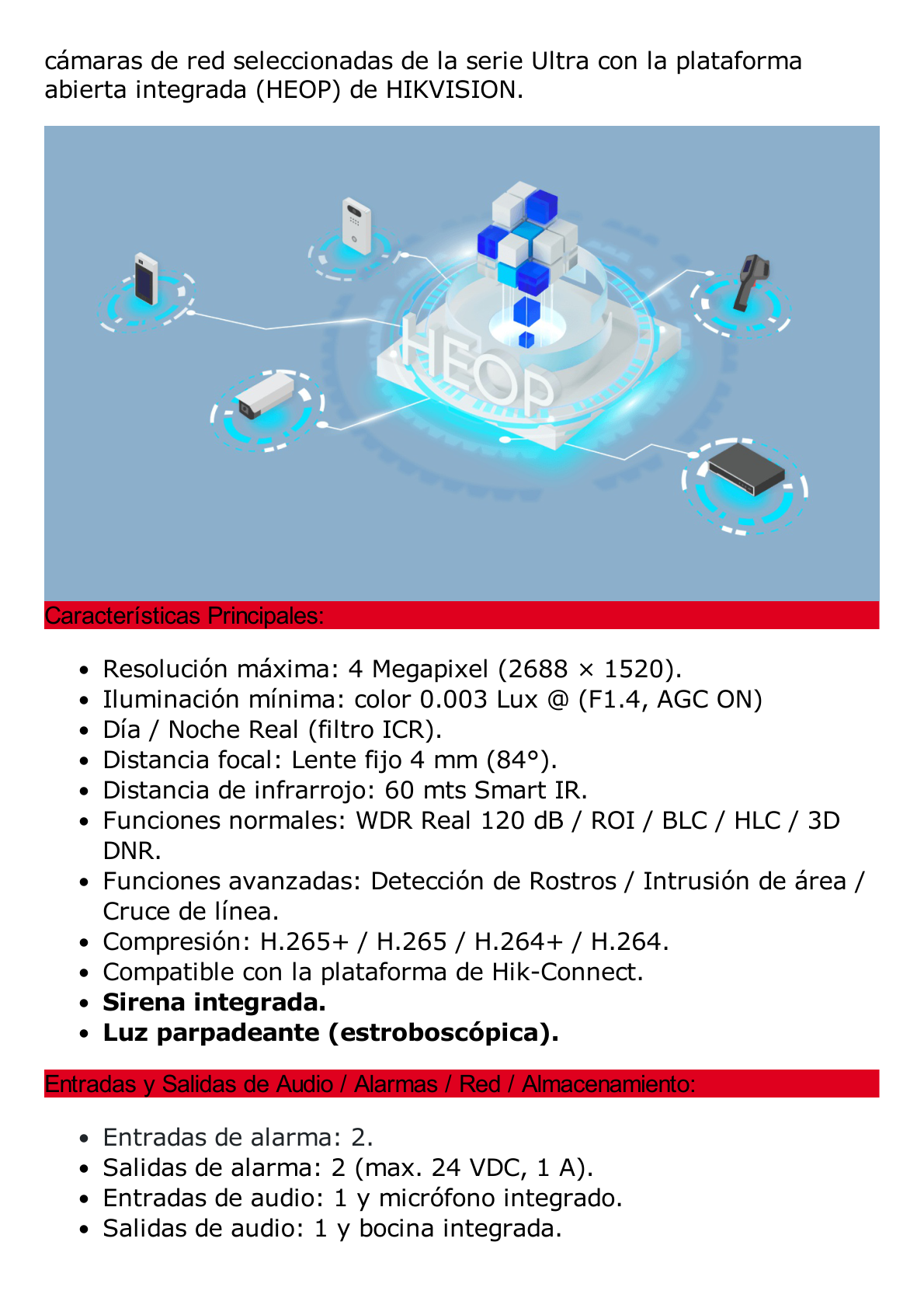 [ PROTECCIÓN ACTIVA ] Bala IP 4 Megapixel / Lente 4 mm / 60 mts IR / Exterior IP67 / Micrófono y Bocina Integrado (Audio de Dos Vías) / DARKFIGHTER / PoE+ / Luz Estroboscopica / ONVIF / Micro SD / 4 Analíticos