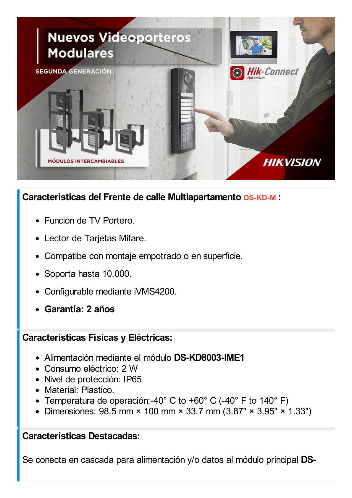 Modulo con Lector de Tarjetas MIFARE para Frente de Calle IP Modular