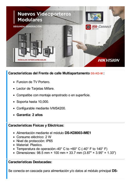 Modulo con Lector de Tarjetas MIFARE para Frente de Calle IP Modular