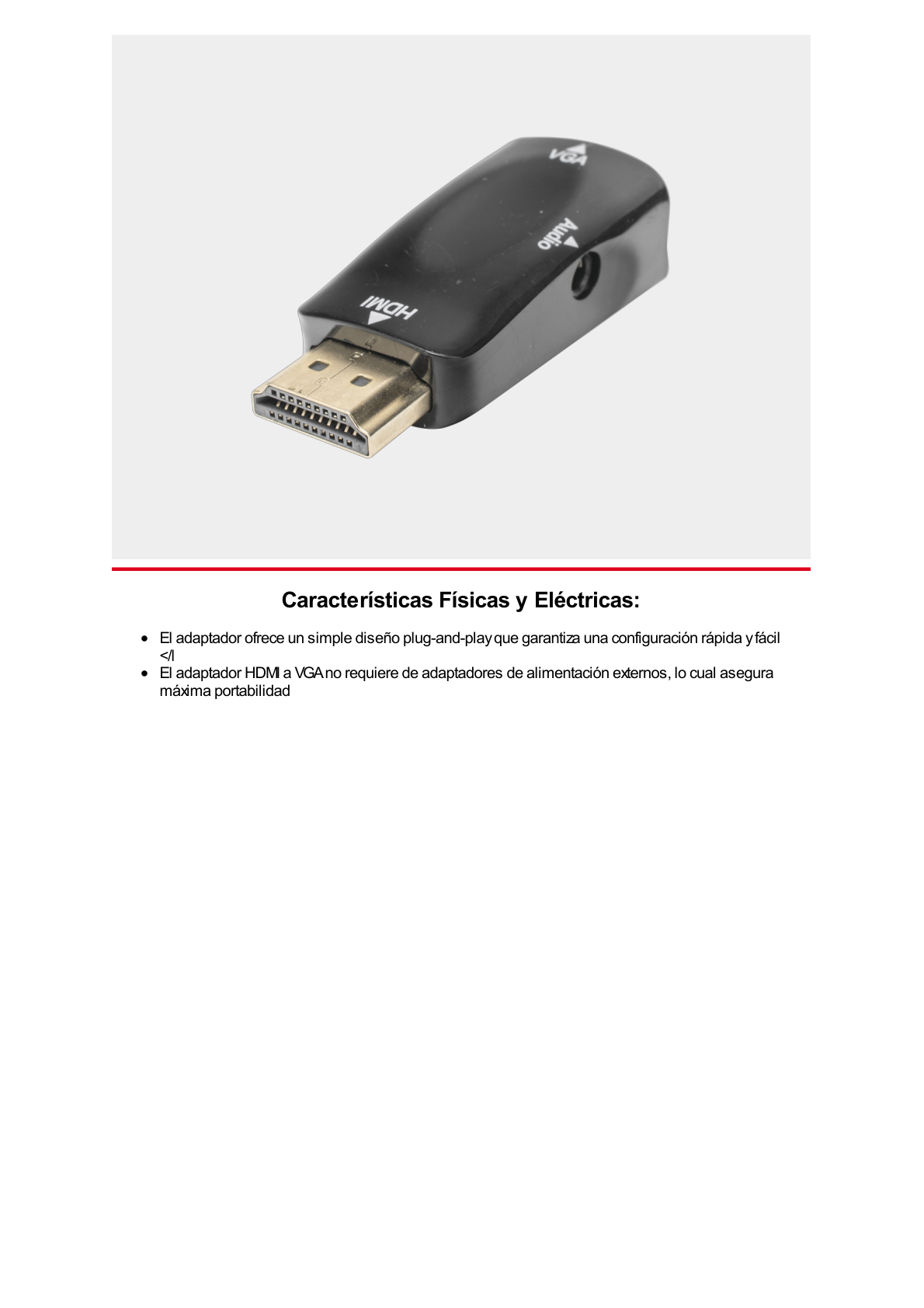 Adaptador (Convertidor) HDMI a VGA  / HDMI Macho a VGA Hembra / Resolución 1920x1080 @ 60Hz  / Adaptador de Audio de 3.5 mm / Chapado en Níquel