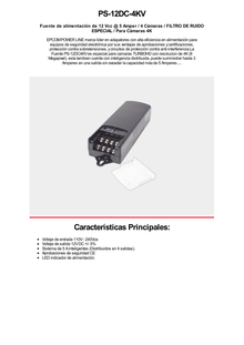 Fuente de Alimentación de 12 Vcc @ 5A / 4 Cámaras / FILTRO DE RUIDO ESPECIAL PARA CAMARAS 4K / Fusible Reseteable Inter Construido PTC / Protección Contra Sobre-Tensiones y Contra Cortocircuito / Recomendado para cámaras 4K.