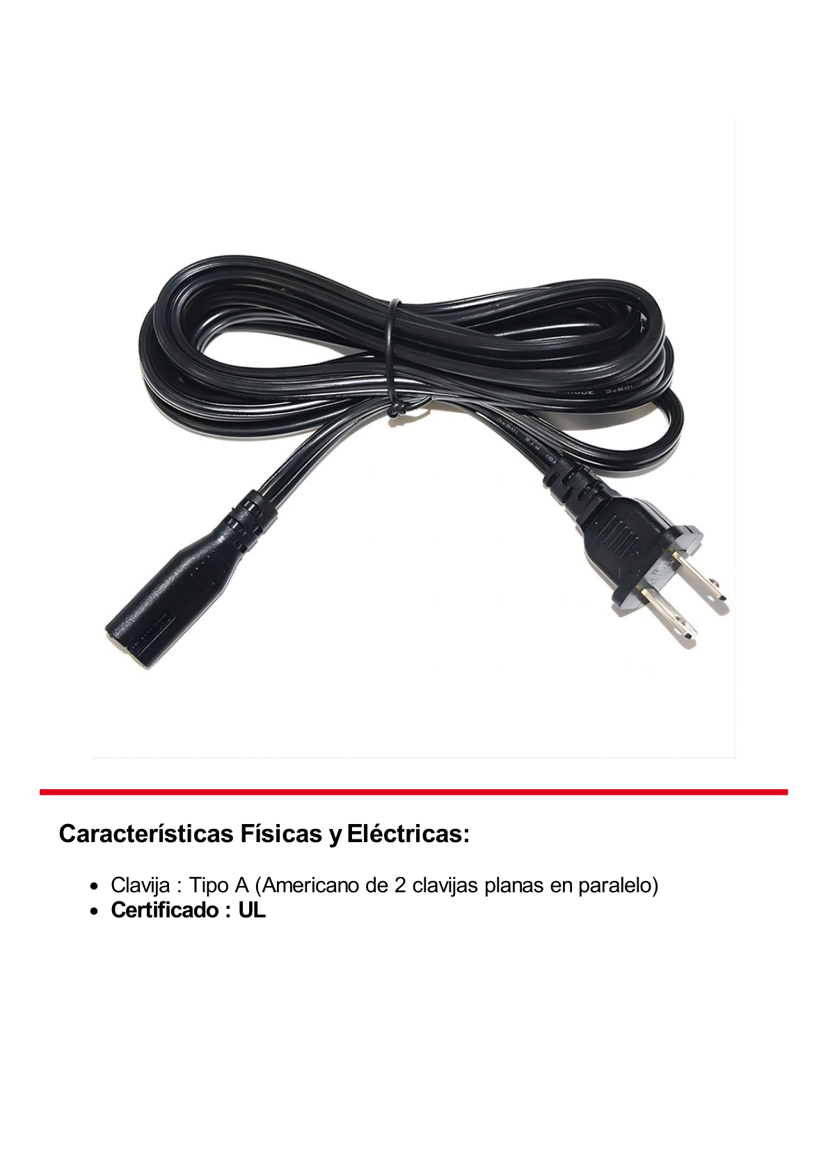 Cable de Alimentación Eléctrica para 120-240 Vca / 1. 8 metros / 2 lineas