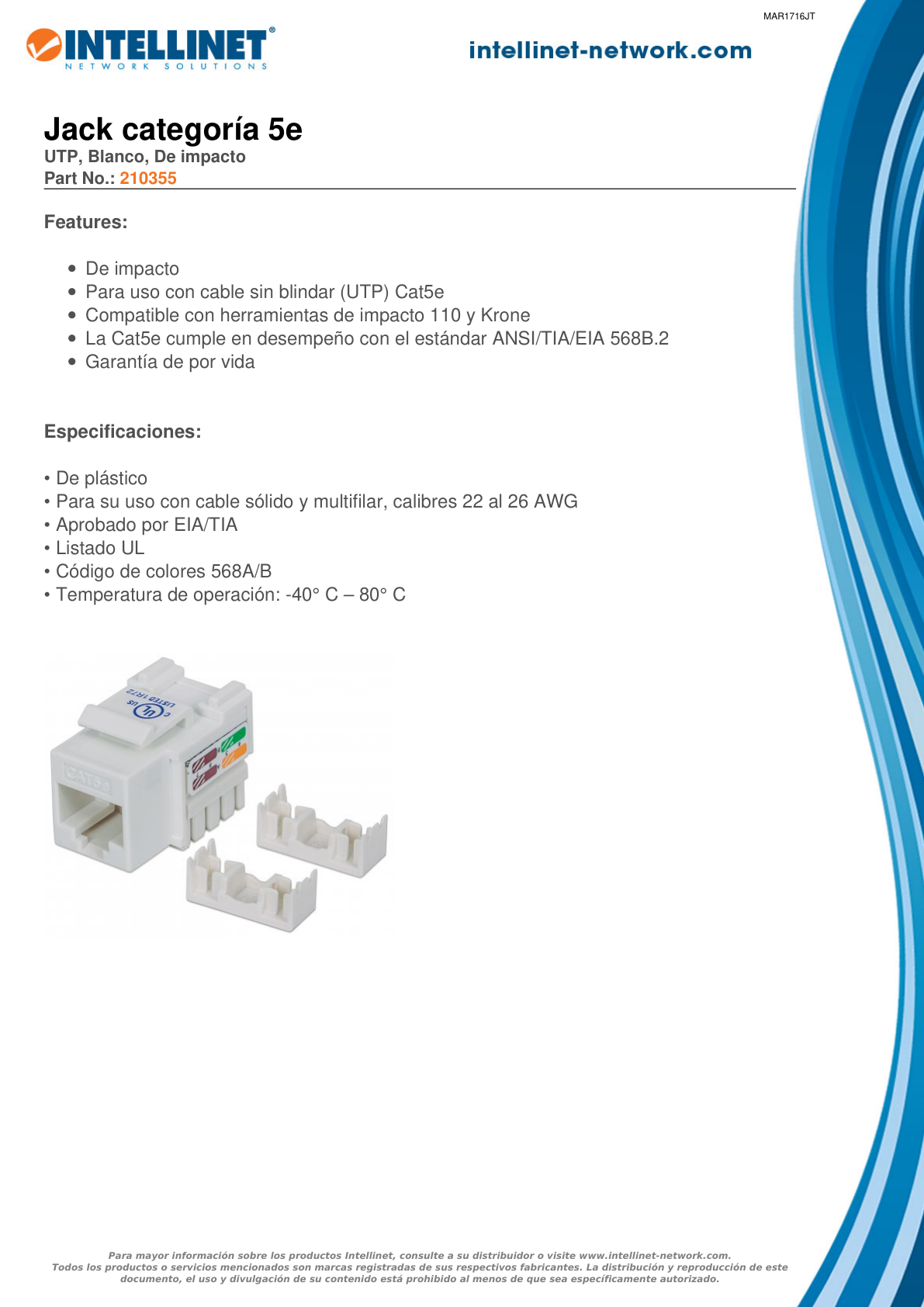 JACK INTELLINET CAT 5E DE IMPACTO BLANCO