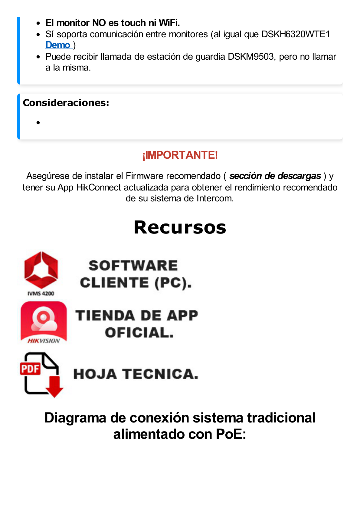 Monitor IP Lite  (No touch) para Videoportero IP / Apertura Remota y Video en Vivo /  PoE Estándar / Principal o Esclavo