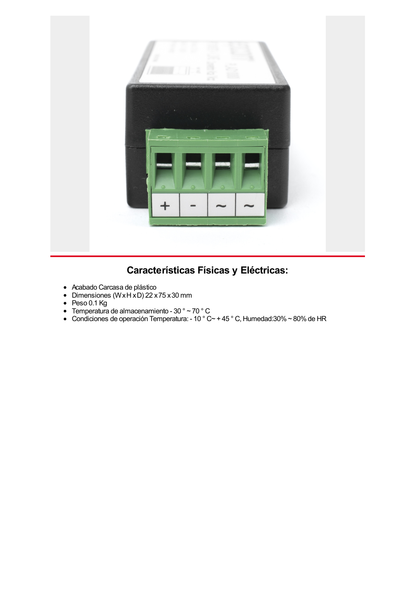 (2 en 1) Convertidor de Energía 24 Vca a 12 Vcc (CA a CD) y Filtro Contra Ruido para Cámaras / Voltaje de Entrada 20~30 Vca / Salida 12Vcc @ 1 A / ENVIO DE ENERGIA A LARGAS DISTANCIAS / Terminales Tipo Tornillo.