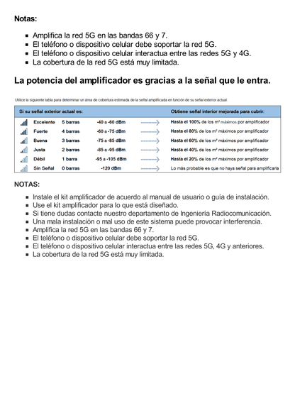 Kit Amplificador de Señal Celular 5G / Mejora las llamadas convencionales y VoLTE / Soporta los datos de las tecnologías 2G, 3G, 4G y 5G de TELCEL, AT&T, MOVISTAR y OMV de Altán / Cubre hasta 600 m².