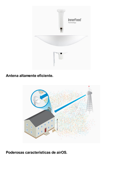 PowerBeam airMAX M5, larga distancia, frecuencia 5 GHz (5170-5875 MHz) con antena tipo plato de 25 dBi