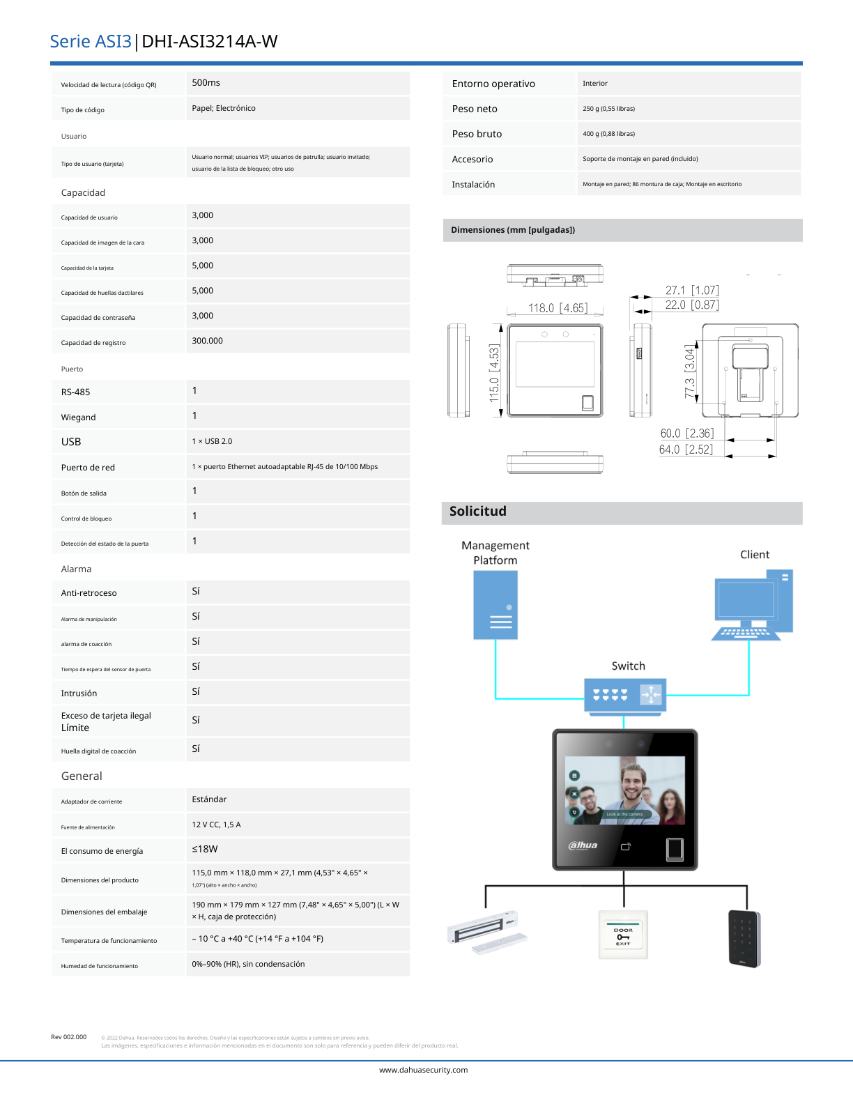 Control Dahua DHI-ASI3214A-W de acceso con reconocimiento facial pantalla touch de 4.3 pulgadas 3000 rostros WIFI