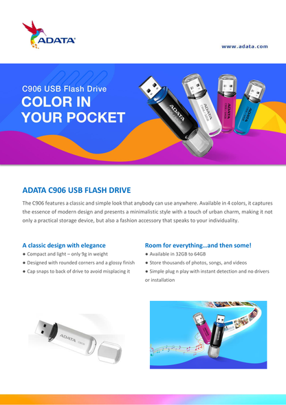 Memoria Adata 64GB USB 2.0 C906 rosa