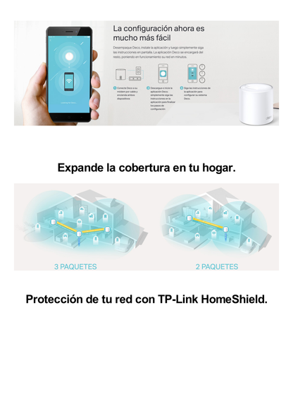 Kit 3 Routers Inalámbricos MESH Interior para Hogar / Doble Banda Wi-Fi 6 AX1800 Mbps / 2 Puerto Gigabit WAN/LAN / 2 Antenas Internas / Administración Mediante la App Deco (iOS, Android) / Protección HomeShield