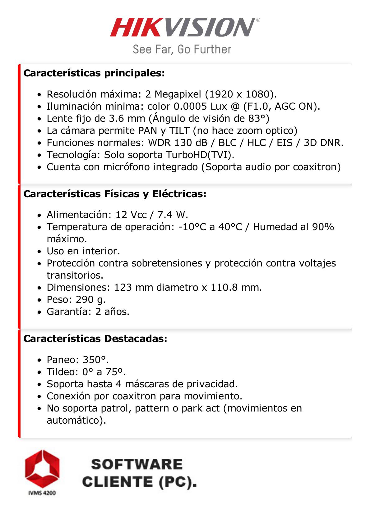 [ColorVu] Domo PT TURBOHD 2 Megapixel (1080p) / Lente 3.6 mm / Uso en Interior / Microfono Integrado / WDR 130 dB / Angulo de visión de 83° / 20 mts Luz Blanca