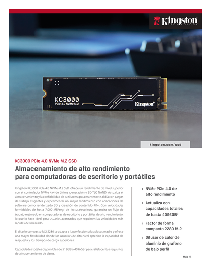 SSD M.2 2280 NVMe/PCIe 1024GB Kingston KC3000 4.0 SKC3000S/1024G