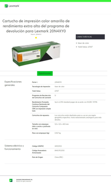 TONER LEXMARK 20N4XY0 AMARILLO CS431DW / CX431ADW (6 700 PAG)