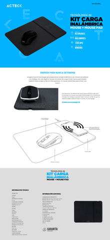 KIT MOUSE INALAMBRICO RECARGABLE Y MOUSEPAD ACTECK KM110 QISET - NEGRO  6  INALAMBRICO  OPTICO  1600 DPI