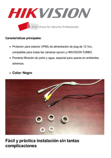 Protector para Exterior IP68 / Adaptador para el Conector Tipo Plug (12 Vcc) en Cámaras epcom / Color Negro / HIKVISION / HiLook