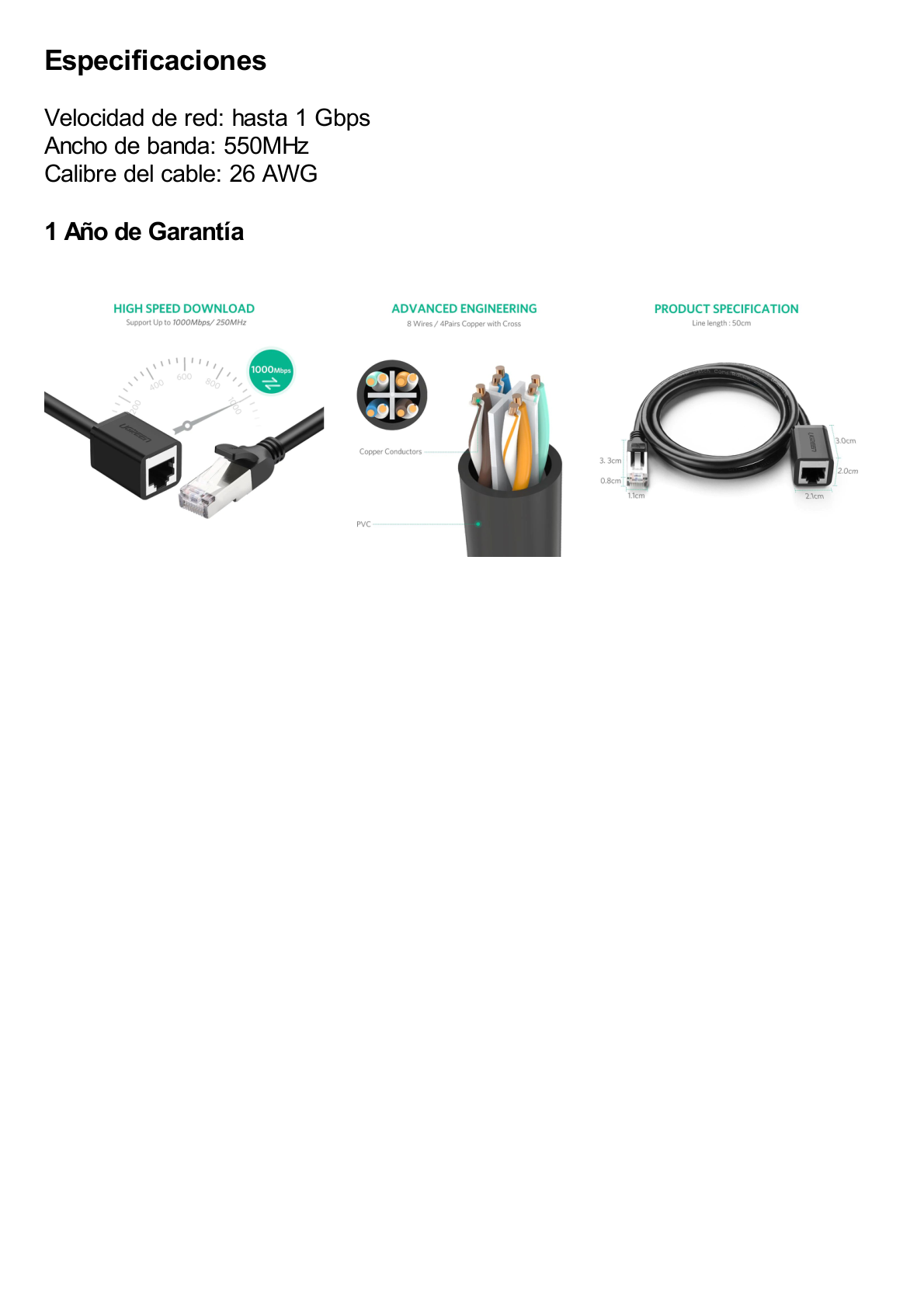 Cable de Extensión Cat6 RJ45 F/UTP / Macho a Hembra / 2m / Método de conexión 568B / Velocidad de transmisión 1000Mbps / Ancho de banda del canal 250MHz / Caja de Cobre / Negro