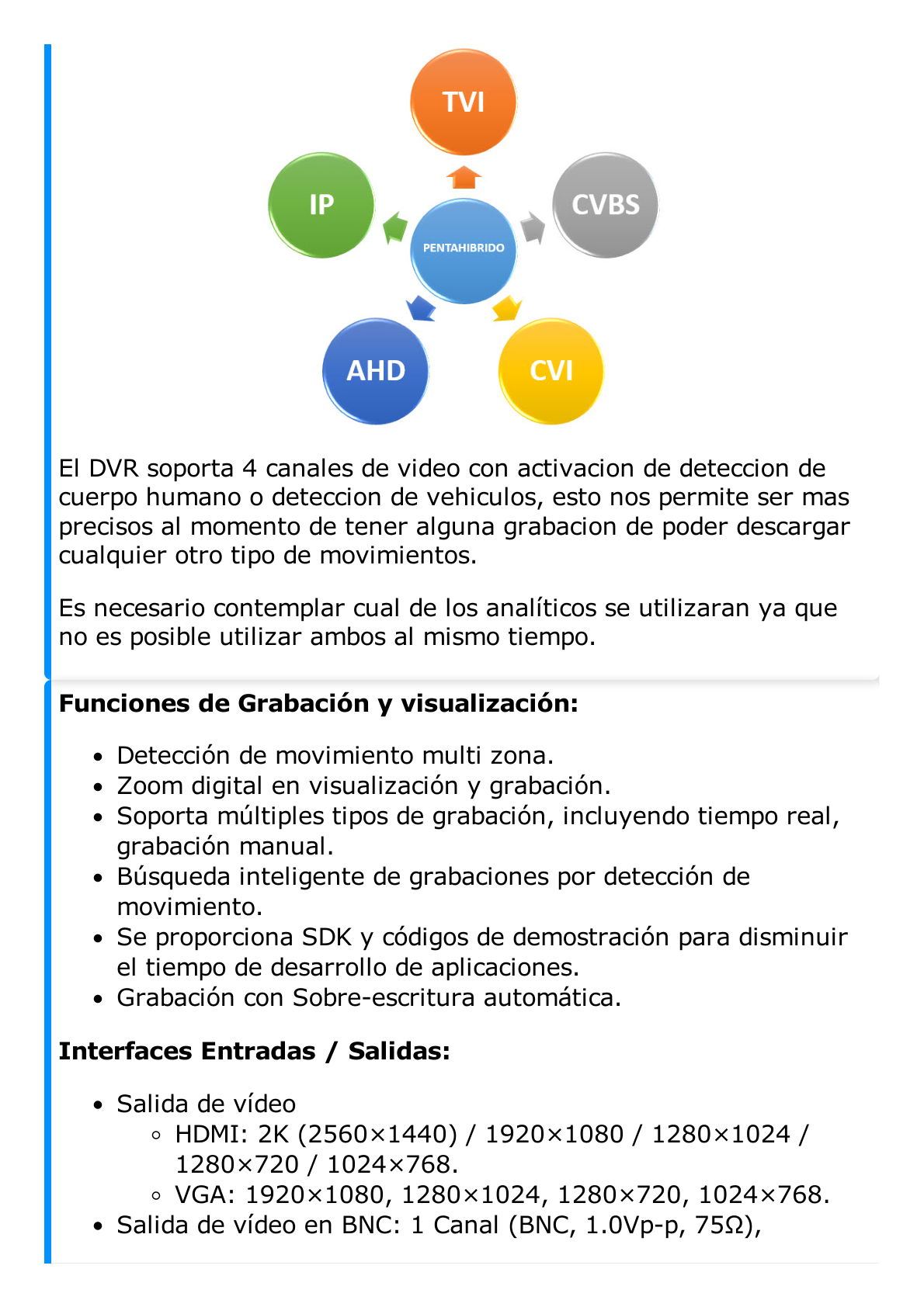 DVR 4 Canales TurboHD + 4 Canales IP/ 8 Megapixel/ Acusense/ Audio por coaxitron / 1 Bahía de Disco Duro /4 Entradas de Alarma / 1 Salida de Alarma / H.265+