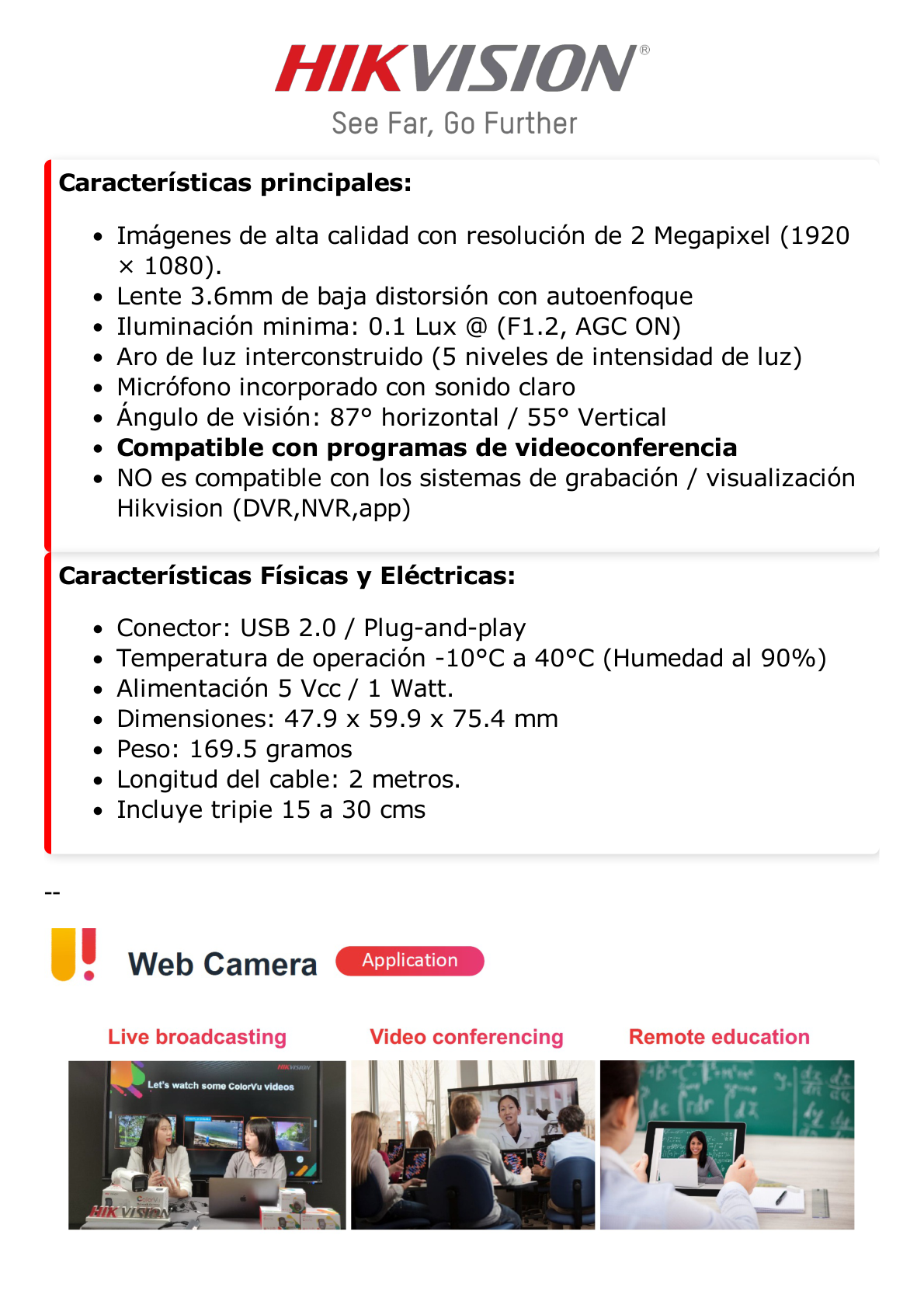 Cámara Web ALTA DENIFICIÓN (1080p) / Aro de Luz Interconstruido / Gran Angular / Micrófono Integrado / Conector USB de 2 mts / Fácil de Instalar / Reducción de Ruido Inteligente