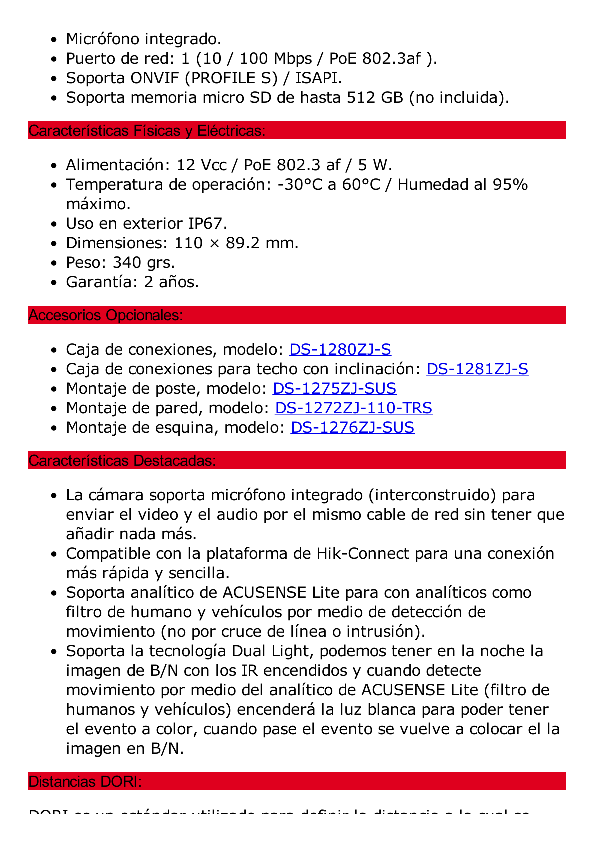 [Dual Light] Turret IP 2 Megapixel / Lente 2.8 mm / 30 mts IR + 30 mts Luz Blanca / Micrófono Integrado / ACUSENSE Lite / Exterior IP67 / H.265 / PoE / ONVIF / Micro SD