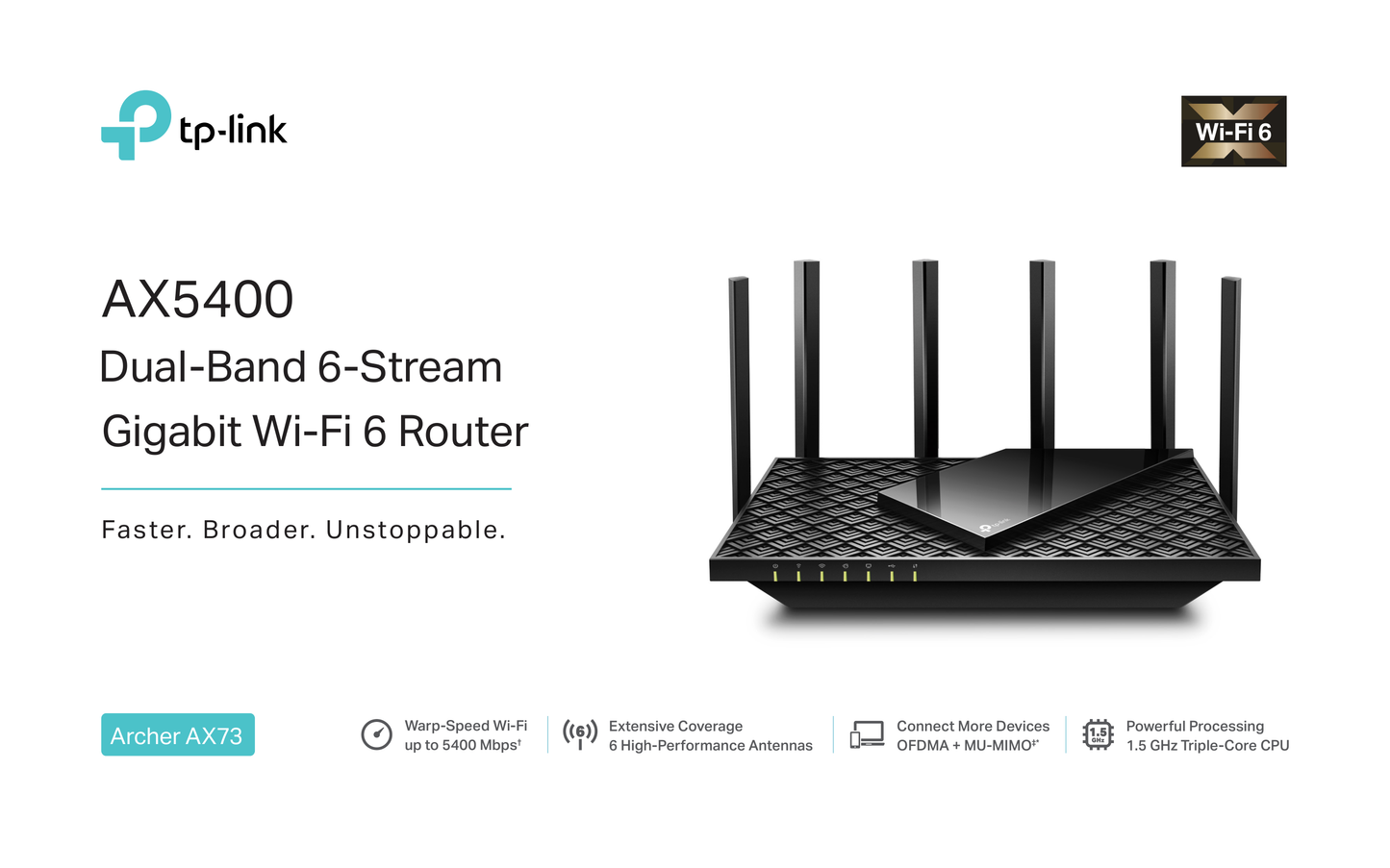 Router Wi-Fi 6 AX5400 TP-Link Archer AX73 MU-MIMO OFDMA Beamforming 1 puerto WAN y 4 LAN gigabit puerto USB 3.0 6 antenas