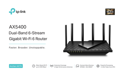 Router Wi-Fi 6 AX5400 TP-Link Archer AX73 MU-MIMO OFDMA Beamforming 1 puerto WAN y 4 LAN gigabit puerto USB 3.0 6 antenas