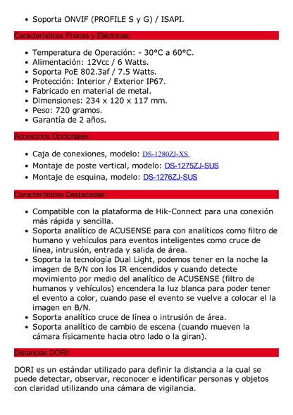 [Dual Light + 2 Micrófonos Integrados] Bala IP 4 Megapixel / Lente 2.8 mm / 40 mts Luz Blanca + 40 mts IR / ACUSENSE / Exterior IP67 / WDR 120 dB / PoE / ONVIF / Micro SD / Metal / ACUSEARCH