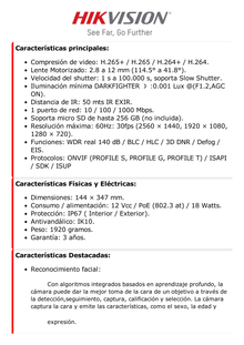 [TandemVu] Bala IP Dual 4 Megapixel (2 Lentes) / Lente Fijo (4 mm / ColorVu) y Lente Mot. (5 a 20 mm / DarkFighter X) / Luz Dual (IR y Luz Blanca) / IP67 / IK10 / Reconocimiento Facial / ACUSENSE / WDR 140 dB / DeepinView / Búsqueda por Atributos