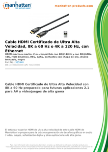 CABLE MANHATTAN HDMI 2.1 TEXTIL M-M 2M 8K 60HZ