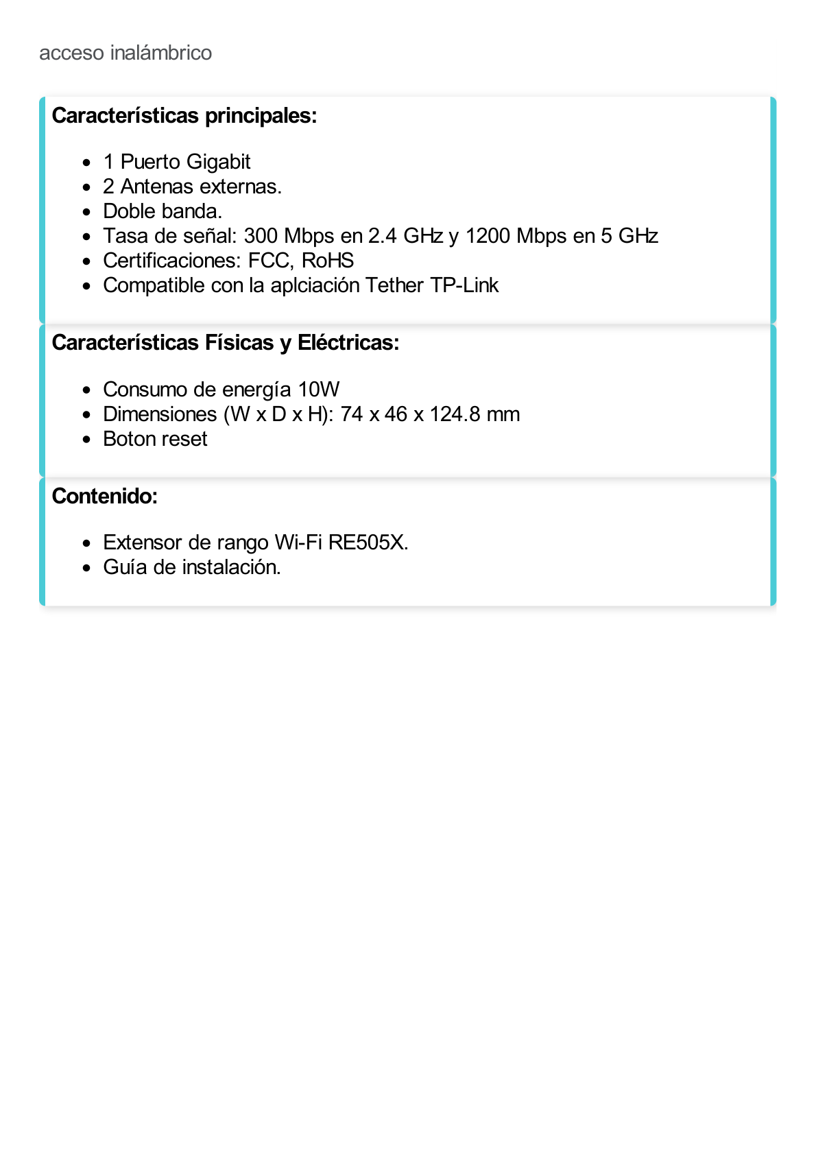 Repetidor / Extensor de Cobertura WiFi AX 1500 Mbps, doble banda 2.4 GHz y 5 GHz, con 1 puerto 10/100/1000 Mbps