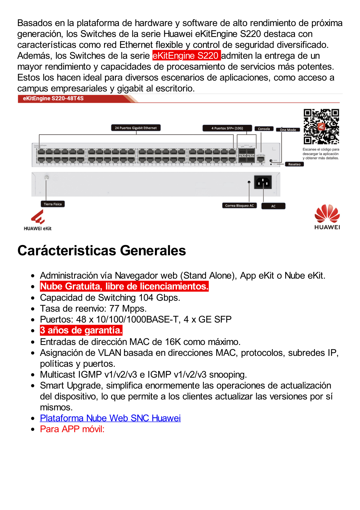 Switch Gigabit Administrable Capa 2 / 48 puertos 10/100/1000 Mbps / 4 Puertos SFP Uplink / Administración Nube Gratis