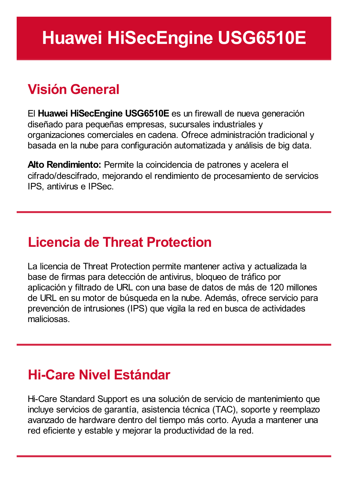 Firewall HUAWEI HiSecEngine de 1.5 Gbps para Empresas Pequeñas. Incluye Licencias por 1 Año de Threat Protection (AV, IPS, URL)