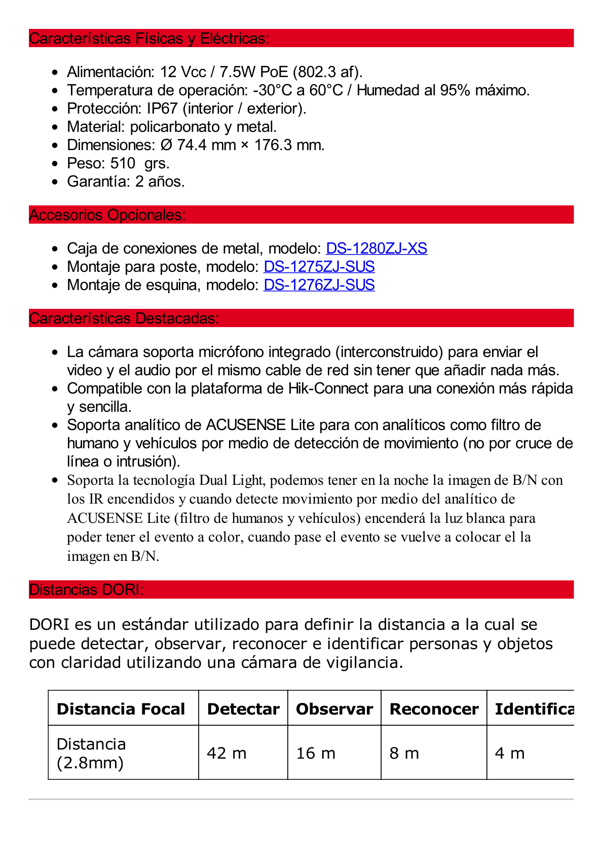 [Dual Light + 2 Micrófonos Integrados] Bala IP 2 Megapixel / Lente 2.8 mm / 40 mts Luz Blanca + 40 mts IR / ACUSENSE / Exterior IP67 / WDR 120 dB / PoE / ONVIF / Micro SD / Metal / ACUSEARCH