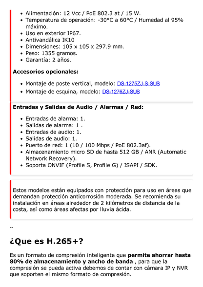 Bala IP 4 Megapixel / Lente Mot. 2.8 a 12 mm / 60 mts IR EXIR / Anticorroción / IP67 / IK10 / DARKFIGHTER / WDR 120 dB / PoE / ACUSENSE (Filtro de Falsas Alarmas) / Entrada y Salida de Audio y Alarmas / Micro SD / ACUSEARCH