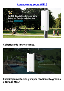 Punto de Acceso Omada Exterior-Interior / Wi-Fi 6 AX1800 MU-MIMO 2x2 / Mesh Omada / Alta Densidad de Usuarios / Configuración por Controlador o Stand-Alone / Para Montaje en Mástil/ Pared / Alimentación PoE+