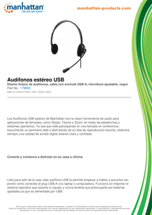 AUDIFONO C/MICROFONO MANHATTAN USB LIGERO