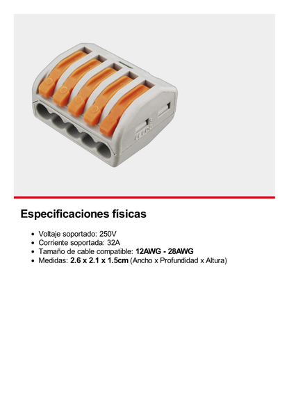 Conector Compacto para 1 Cable de Entrada 4 Cables de Salida / Cables Compatibles 12AWG-28AWG