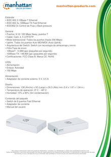 Switch Manhattan 8 Puertos Fast Ethernet p/Escritorio IEEE 802.3az 10/100