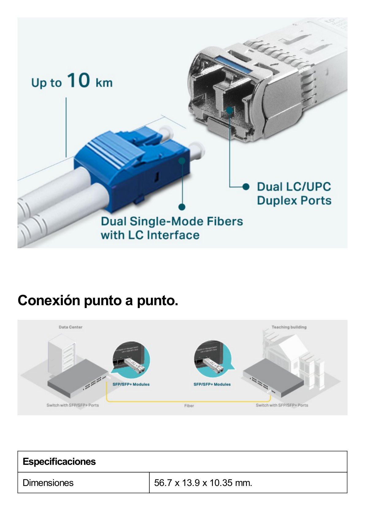 Transceptor mini-GBIC SFP  / Duplex Monomodo 1GBase  /  Distancia 10 km /  Conector LC