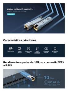 Transceptor mini-GBIC SFP+ RJ45 / Admite 10GBASE-T, 5GBASE-T, 2.5GBASE-T, 1000BASE-T y 100BASE-TX /  Distancia Hasta 30 metros / Conector RJ45 (10G)