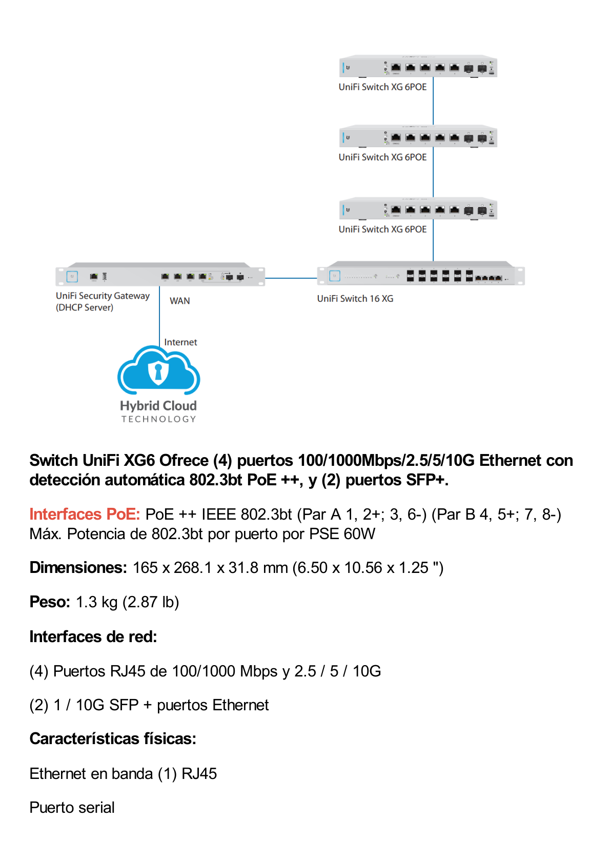 Switch UniFi 7 puertos (1 x consola, 4 x PoE++ 802.3bt y 2 SFP+)