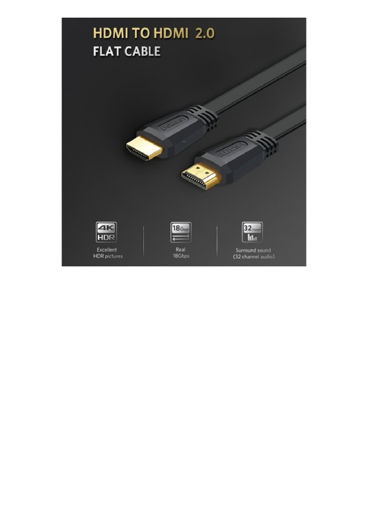 Cable HDMI 2.0 Plano de 1.5 m / 4K@60Hz / HDR / 3D / HEC (Canal Ethernet HDMI) / ARC (Canal de Retorno de Audio / Color Profundo de 48 bits / Audio de 32 canales / HDCP /Audio Dolby True HD 7.1 / 18 Gbps / Estañado y Triple Blindaje / Anti Interfer