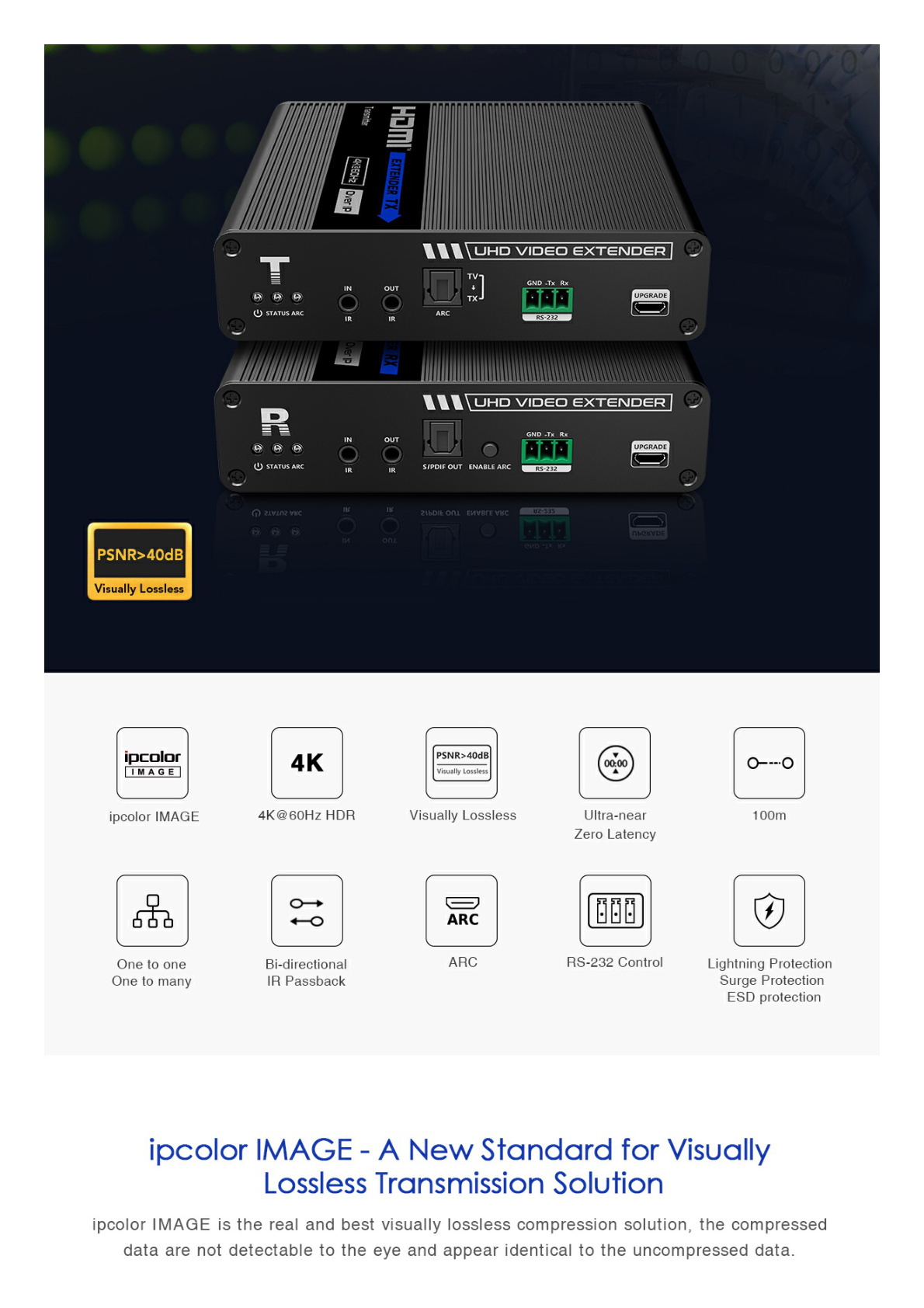 Receptor Compatible para Kits TT592 / Resolución 4K@60Hz / Cat 5e/6 / Distancia de 100 m / IPCOLOR / Control IR /  Cero Latencia / Compatible con Switch Gigabit.