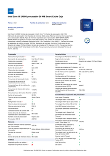 Procesador Intel Core i9-14900 con disipador y graficos LGA 1700 14a Gen 24Core 2.0Ghz 65w