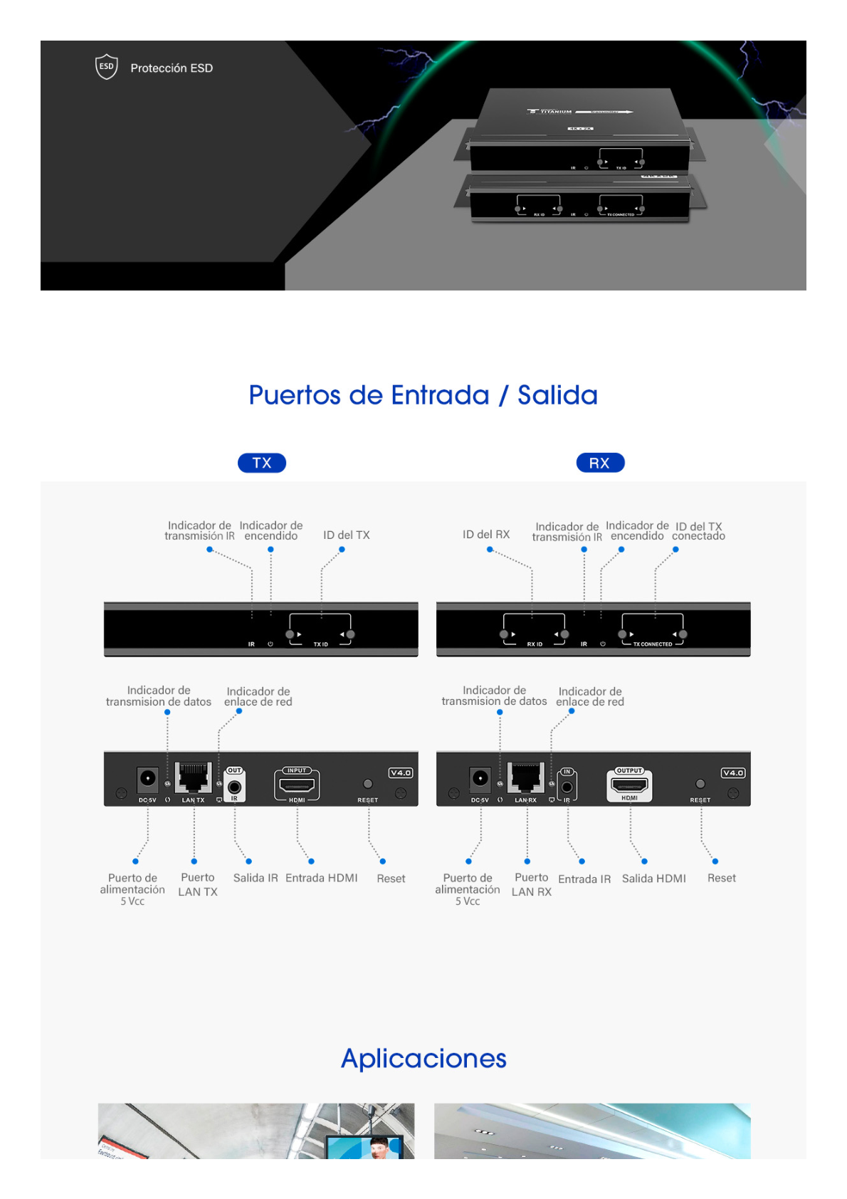 Kit Extensor MATRICIAL HDMI para distancias de 120 metros / Resolución 4K @ 30Hz / Cat6 / Soporta 100 TX de entrada e Ilimitados RX en la salida / Control por PC, Control Remoto y Botón / Compatible con Switch IGMP.