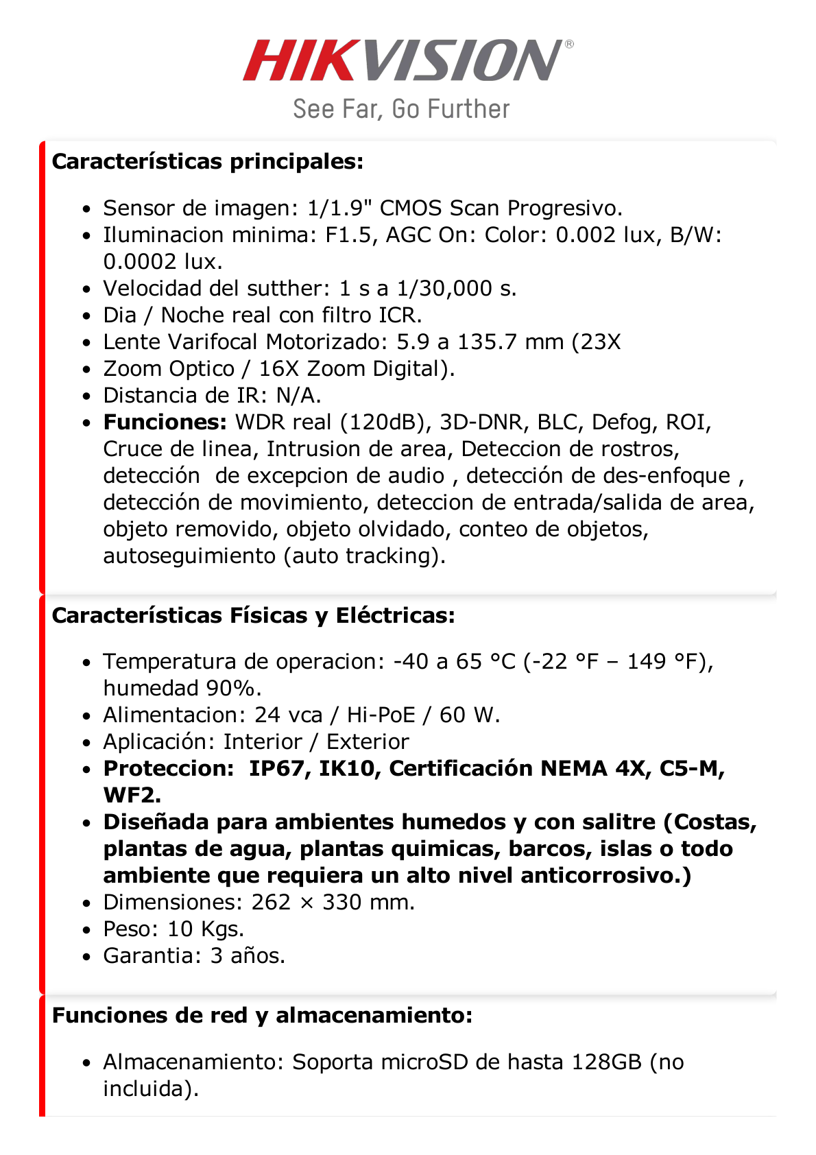 Domo IP PTZ 2 Megapixel / Anticorrosivo / 23X Zoom / DARKFIGHTER /Exterior IP67 / IK10 / WDR 120 dB / Onvif / Autoseguimiento / MicroSD