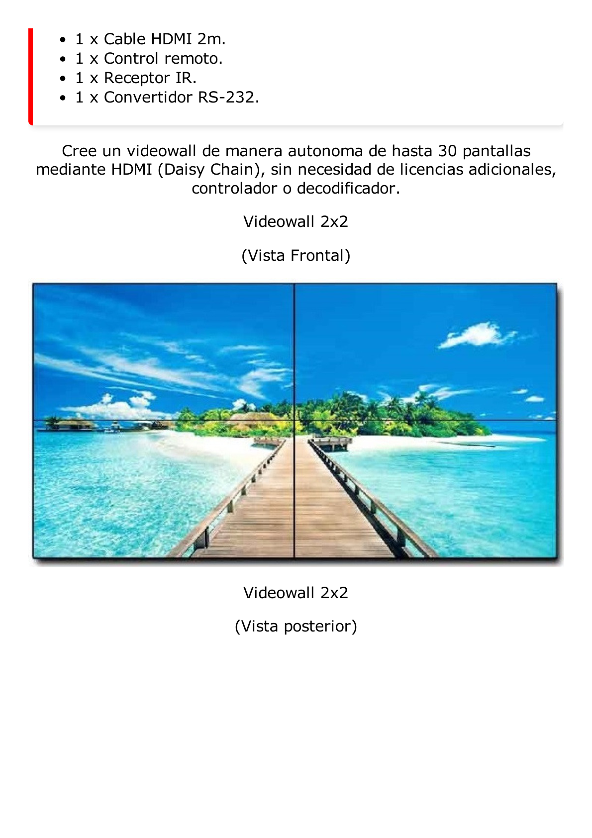 Pantalla LCD 65" 4K para Videowall / Entrada HDMI - VGA - DVI - DP / Monitor Robusto / Bisel Delgado (3.5 mm) / Daisy Chain (Conexion en Cadena sin Software)