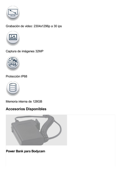 Body Camera para Seguridad / Hasta 32 Megapixeles / Video HD 3 Megapixel / Descarga de Video Automática / GPS Interconstruido / Pantalla LCD