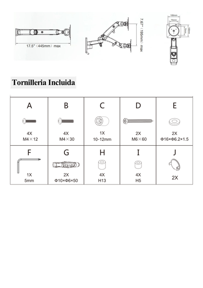 Montaje de Pared para Monitores de 17 a 35" / Soporta hasta 12 Kg / Vesa 75 x 75 / 100 x 100 / Acero