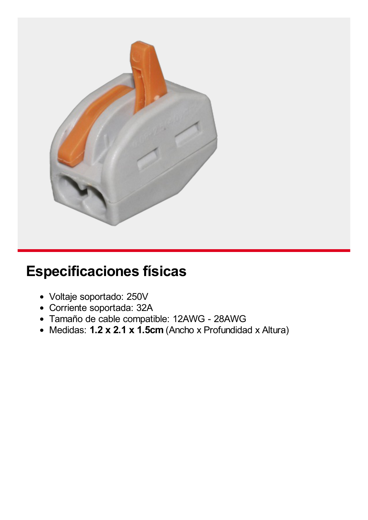 Conector Compacto para 1 Cable de Entrada 1 Cable de Salida / Cables Compatibles 12AWG-28AWG