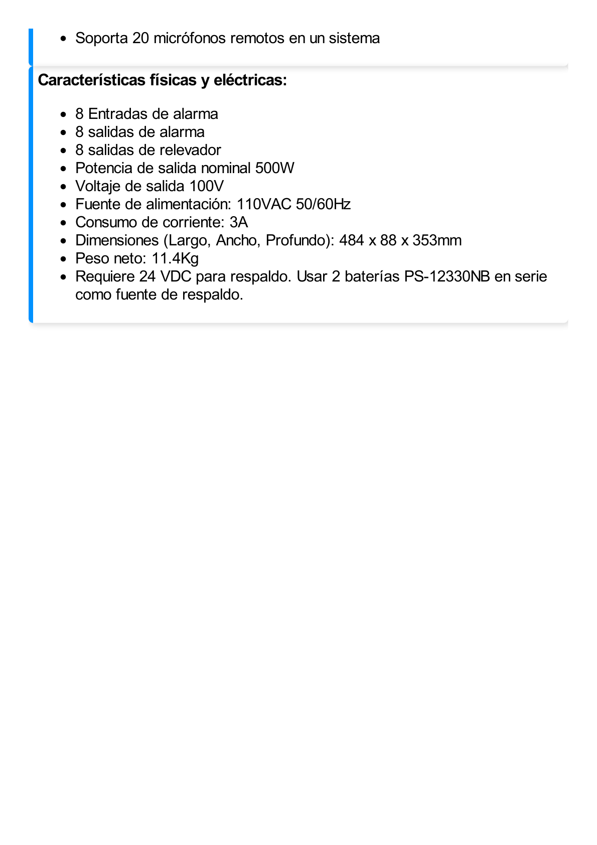 Controlador de Evacuación Por Voz | 500 W | 8 Zonas independientes | 4 entradas de audio y 2 entradas de micrófono